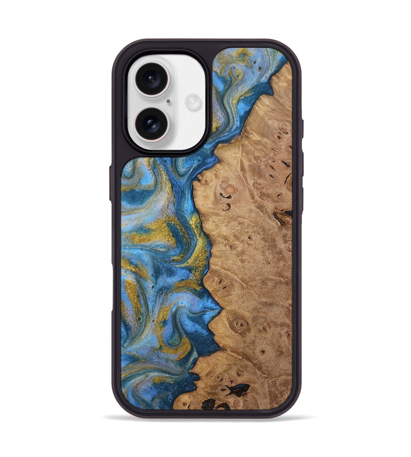 iPhone 17 Wood Phone Case - Tylor (Teal & Gold, 812100)