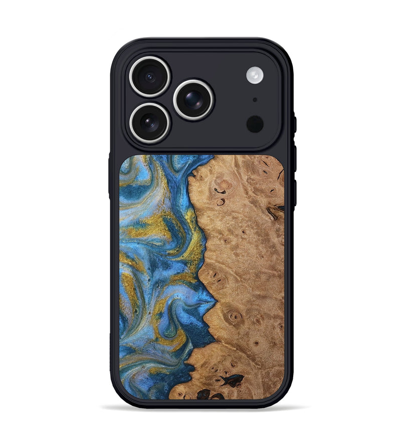 iPhone 17 Pro Wood Phone Case - Tylor (Teal & Gold, 812100)