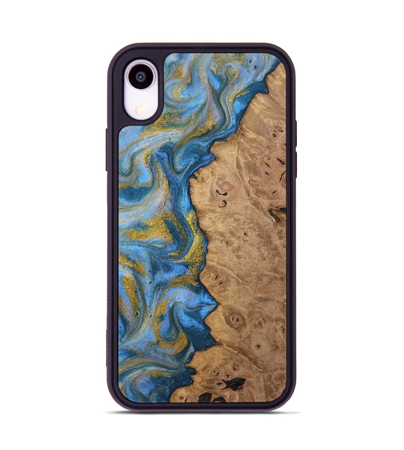 iPhone Xr Wood Phone Case - Tylor (Teal & Gold, 812100)