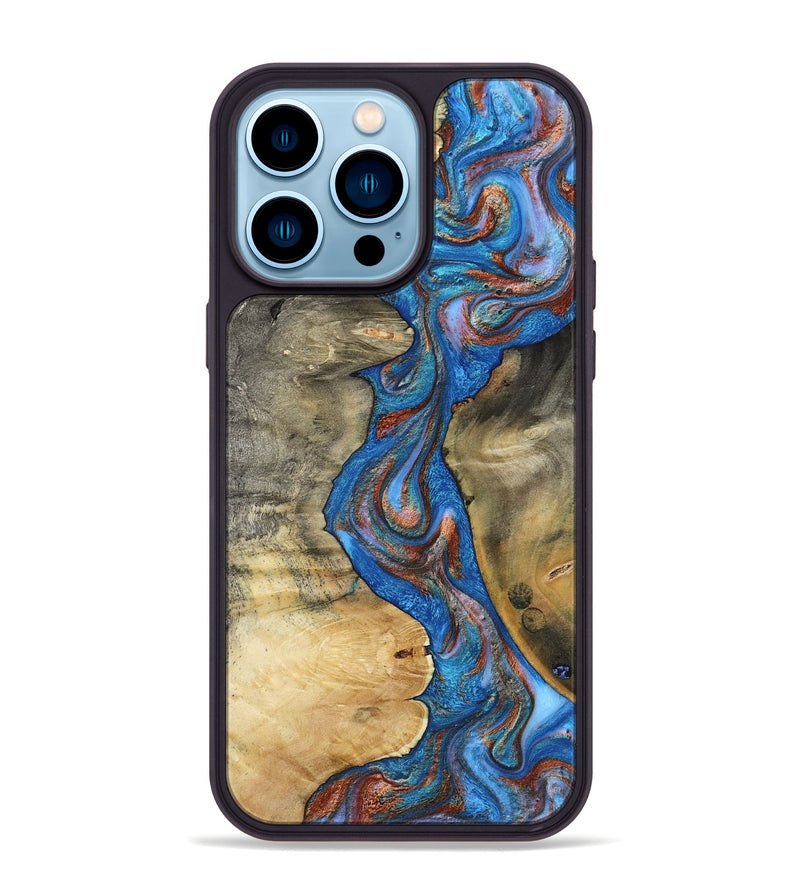 iPhone 14 Pro Max Wood Phone Case - Valarie (Teal & Gold, 812101)