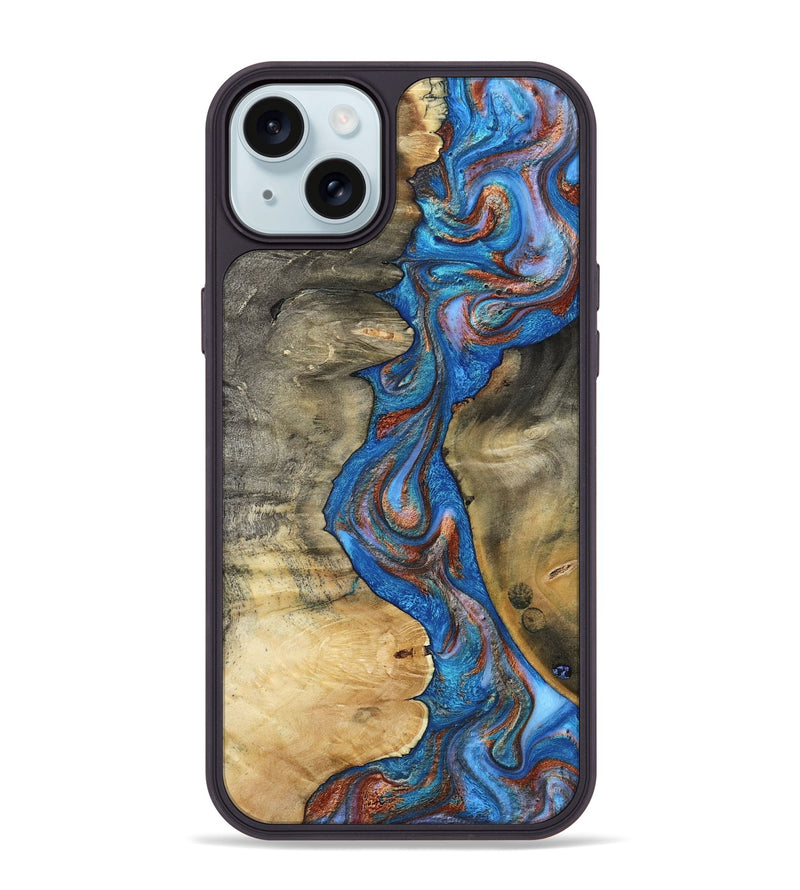 iPhone 15 Plus Wood Phone Case - Valarie (Teal & Gold, 812101)