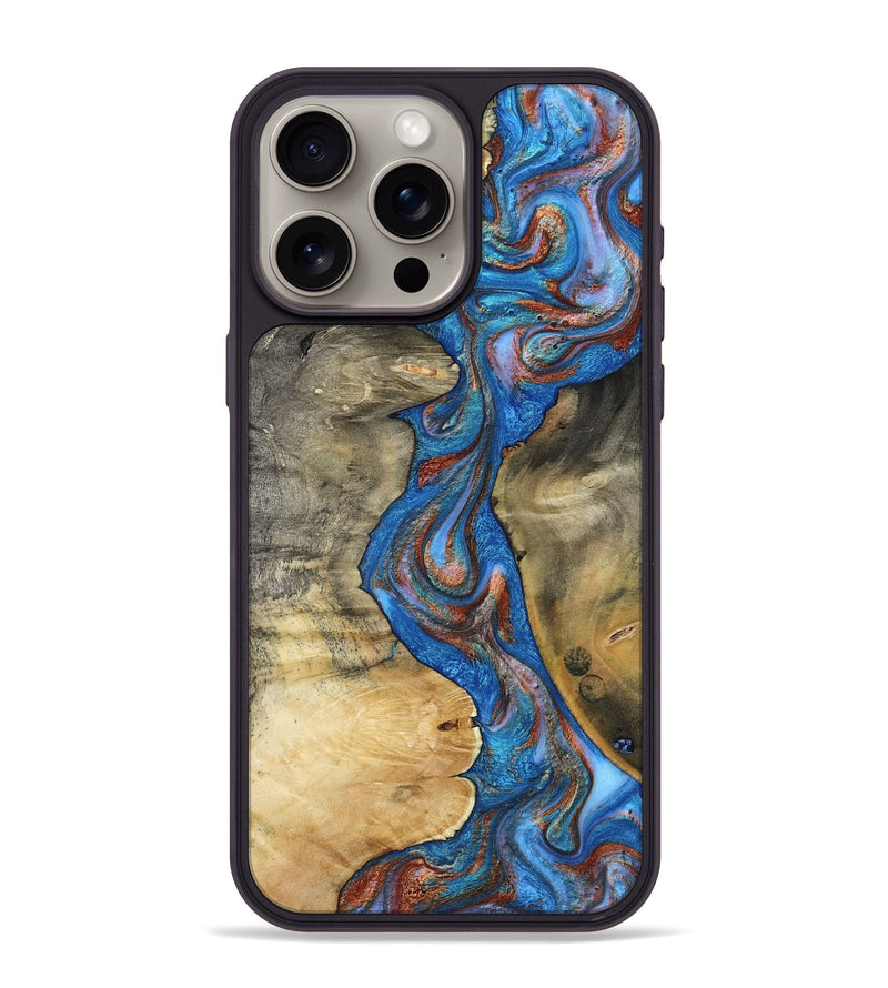 iPhone 15 Pro Max Wood Phone Case - Valarie (Teal & Gold, 812101)