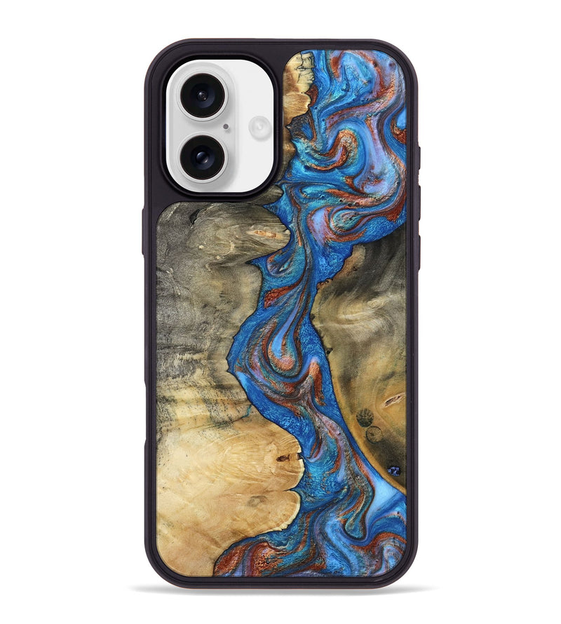 iPhone 16 Plus Wood Phone Case - Valarie (Teal & Gold, 812101)
