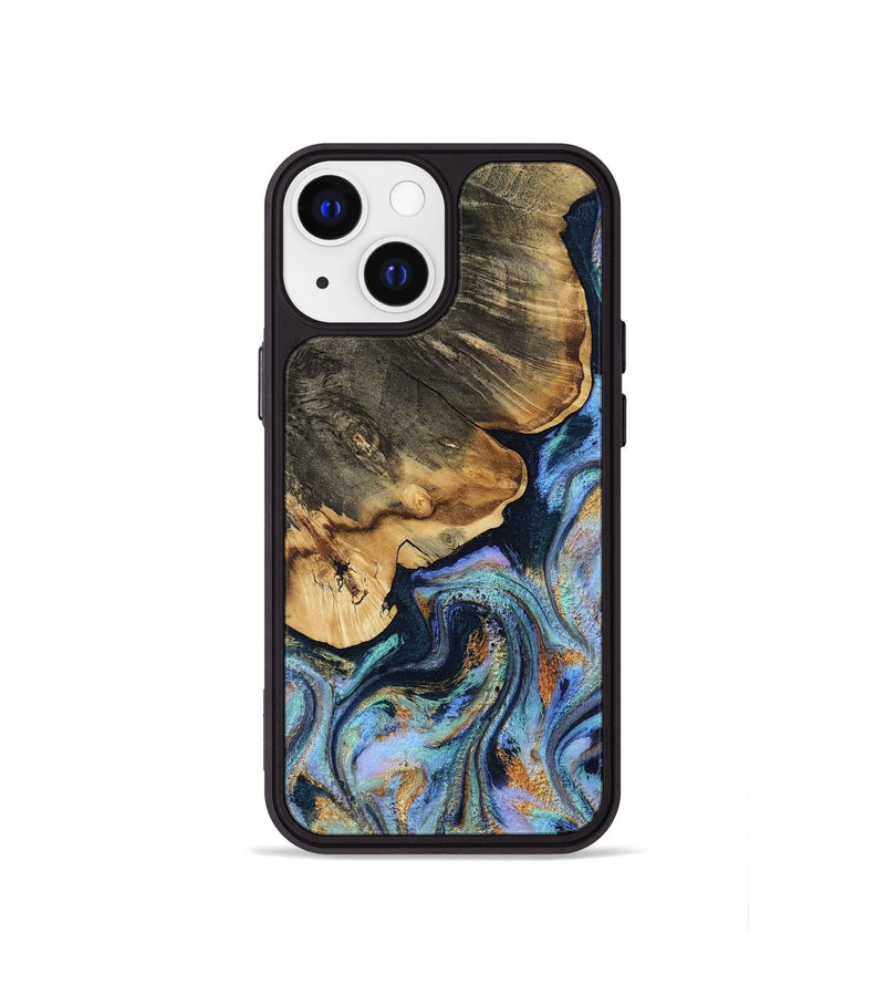 iPhone 13 mini Wood Phone Case - Jesse (Teal & Gold, 812102)