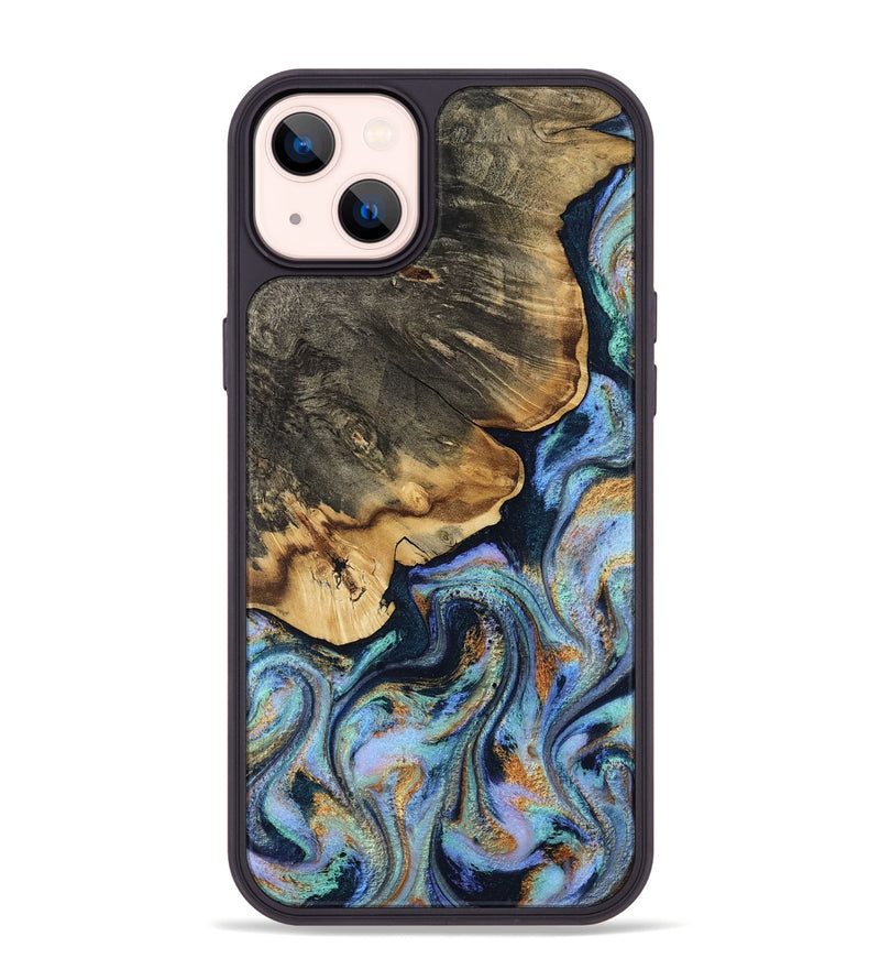 iPhone 14 Plus Wood Phone Case - Jesse (Teal & Gold, 812102)