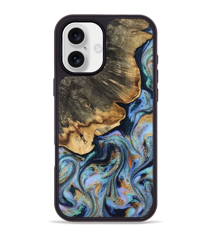 iPhone 16 Plus Wood Phone Case - Jesse (Teal & Gold, 812102)