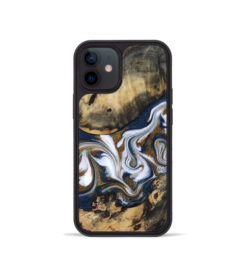 iPhone 12 mini Wood Phone Case - Bettye (Teal & Gold, 812103)