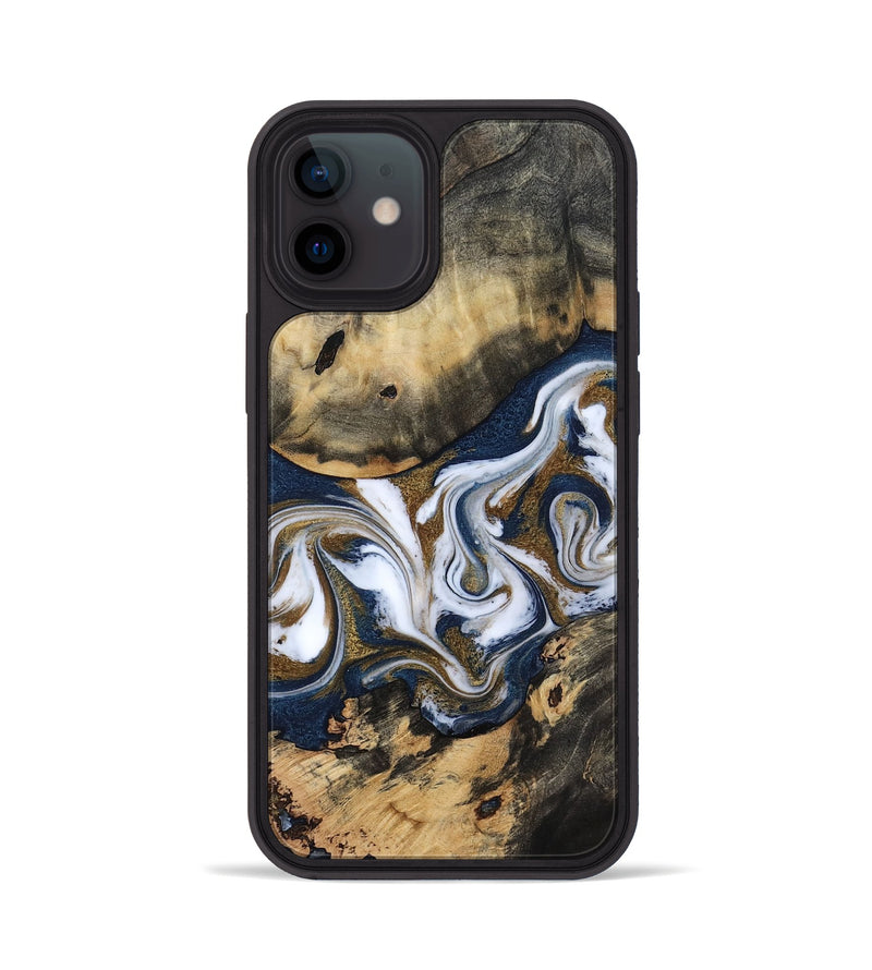 iPhone 12 Wood Phone Case - Bettye (Teal & Gold, 812103)