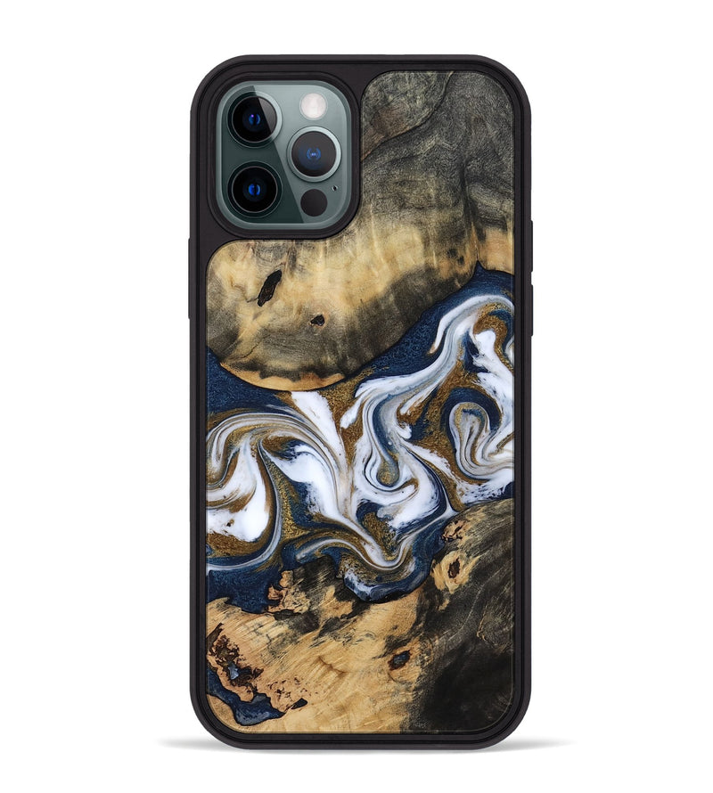 iPhone 12 Pro Max Wood Phone Case - Bettye (Teal & Gold, 812103)