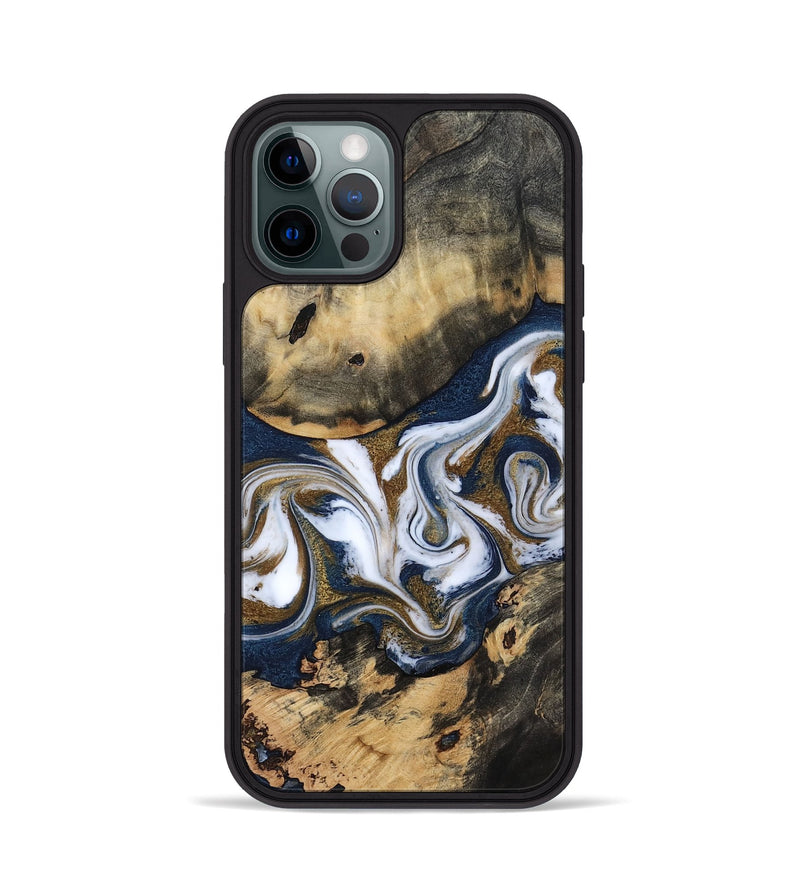 iPhone 12 Pro Wood Phone Case - Bettye (Teal & Gold, 812103)