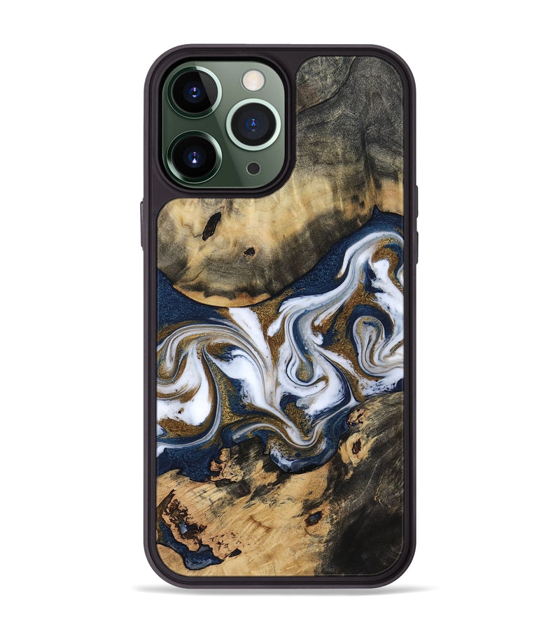 iPhone 13 Pro Max Wood Phone Case - Bettye (Teal & Gold, 812103)