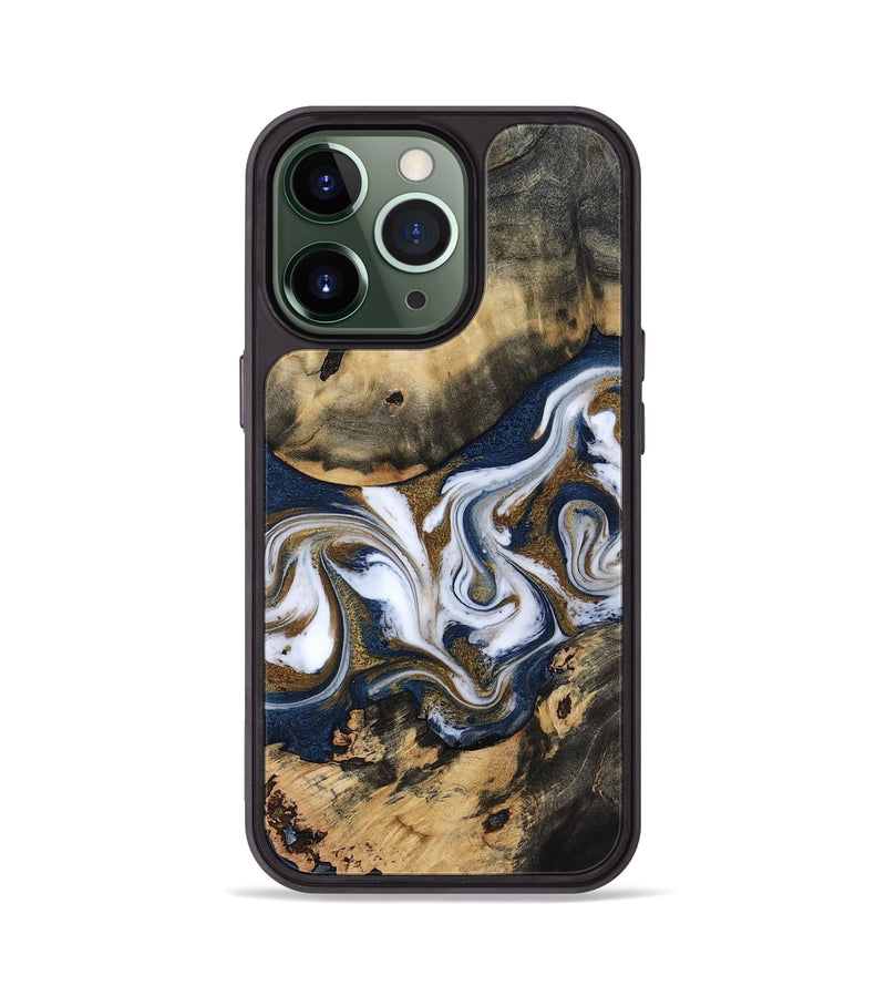 iPhone 13 Pro Wood Phone Case - Bettye (Teal & Gold, 812103)