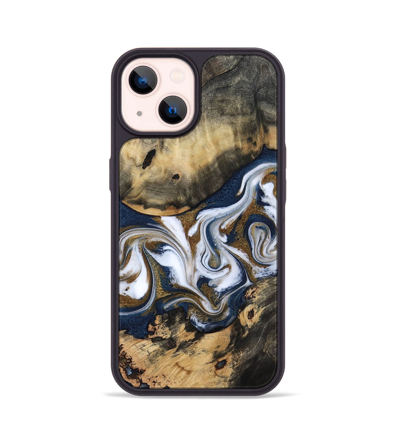 iPhone 14 Wood Phone Case - Bettye (Teal & Gold, 812103)