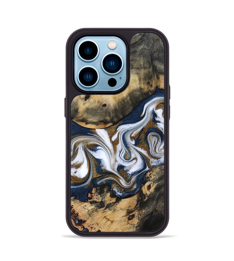 iPhone 14 Pro Wood Phone Case - Bettye (Teal & Gold, 812103)