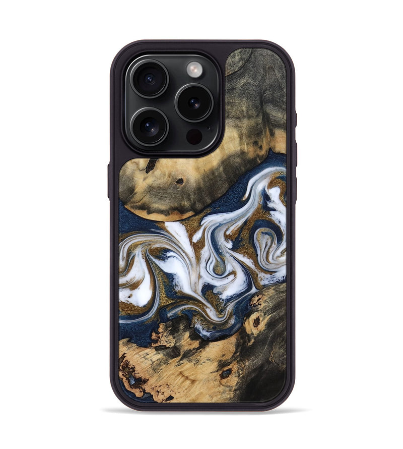 iPhone 15 Pro Wood Phone Case - Bettye (Teal & Gold, 812103)