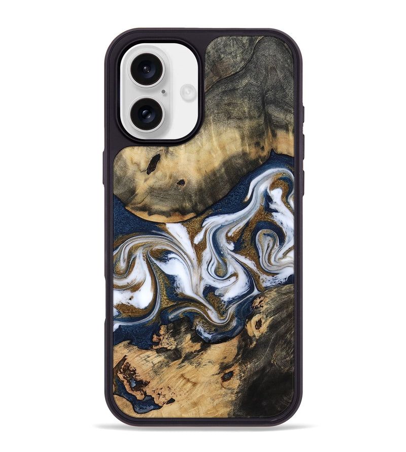 iPhone 16 Plus Wood Phone Case - Bettye (Teal & Gold, 812103)