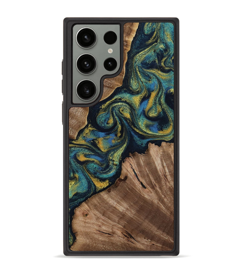 Galaxy S23 Ultra Wood Phone Case - Lizette (Teal & Gold, 812104)