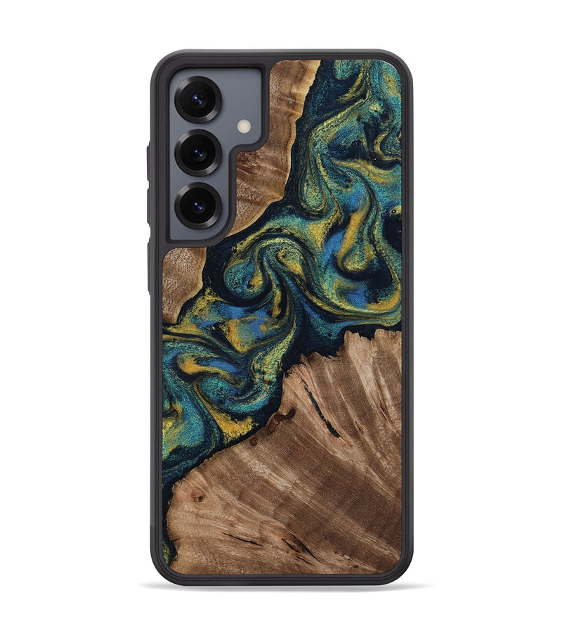 Galaxy S25 Plus Wood Phone Case - Lizette (Teal & Gold, 812104)