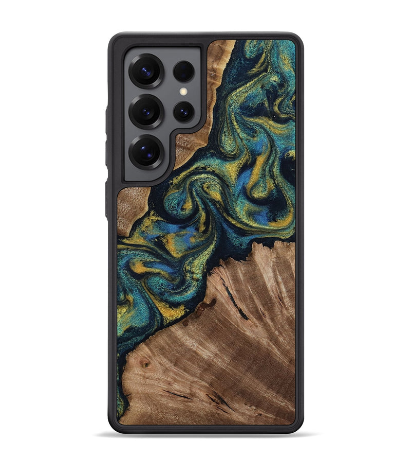 Galaxy S25 Ultra Wood Phone Case - Lizette (Teal & Gold, 812104)