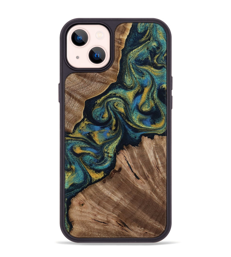 iPhone 14 Plus Wood Phone Case - Lizette (Teal & Gold, 812104)