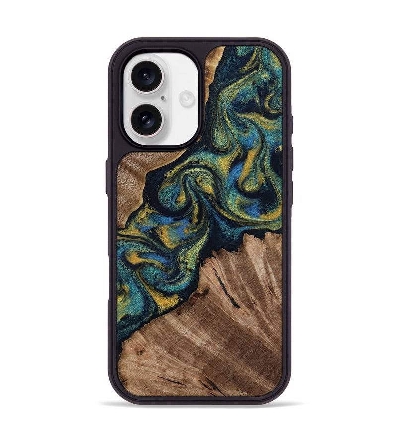 iPhone 17 Wood Phone Case - Lizette (Teal & Gold, 812104)
