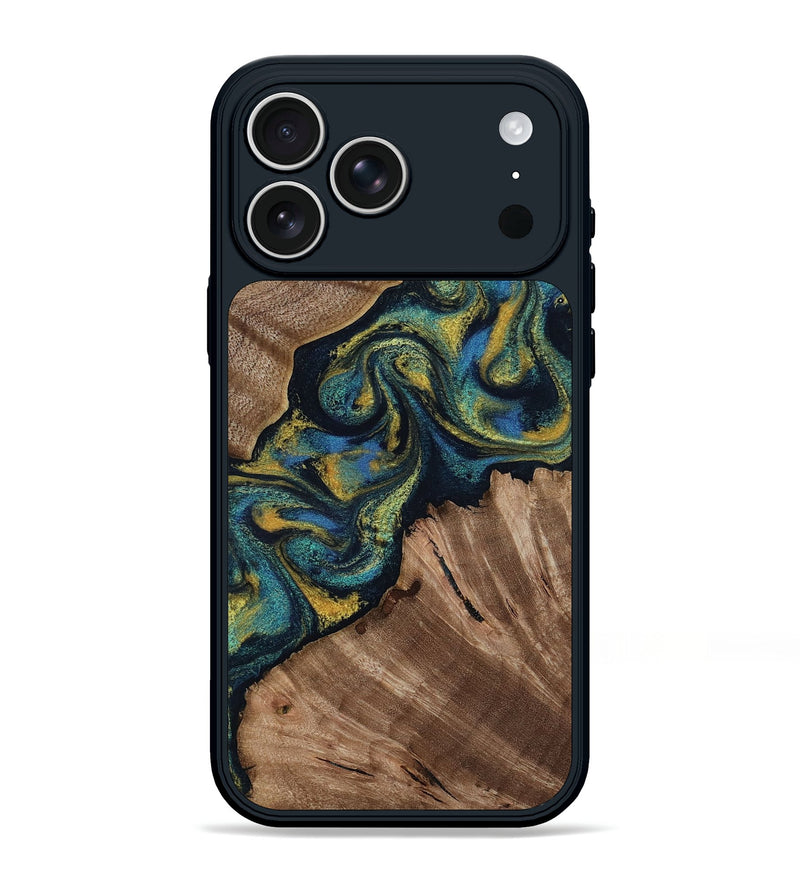 iPhone 17 Pro Max Wood Phone Case - Lizette (Teal & Gold, 812104)
