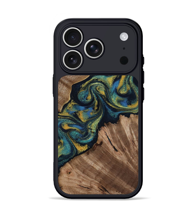 iPhone 17 Pro Wood Phone Case - Lizette (Teal & Gold, 812104)