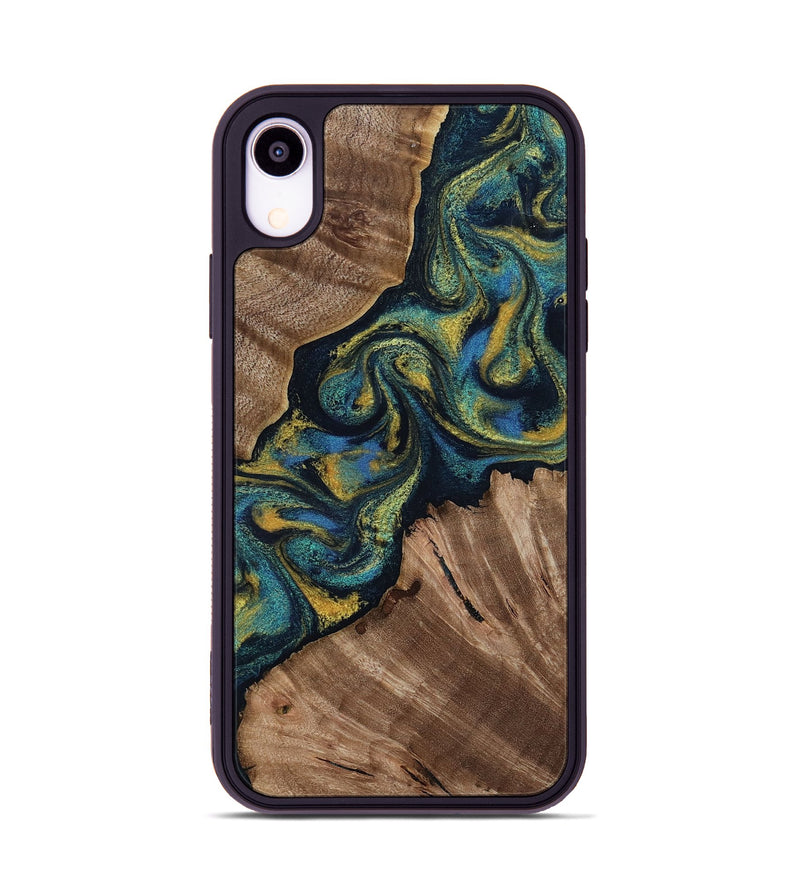 iPhone Xr Wood Phone Case - Lizette (Teal & Gold, 812104)