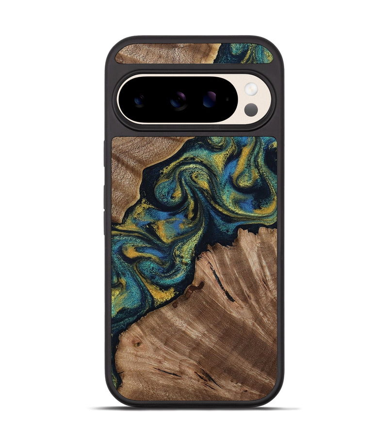 Pixel 10 Wood Phone Case - Lizette (Teal & Gold, 812104)
