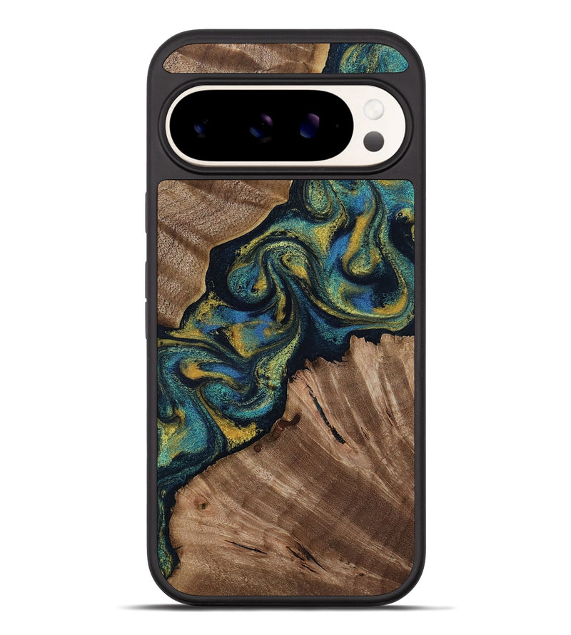 Pixel 10 Pro XL Wood Phone Case - Lizette (Teal & Gold, 812104)