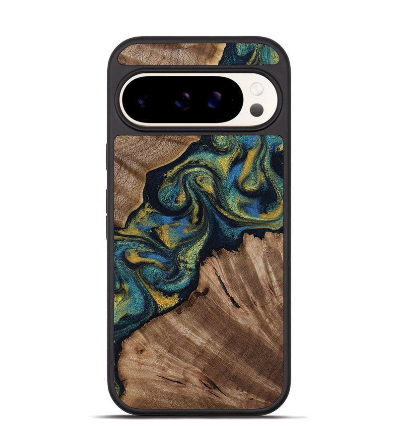 Pixel 9 Wood Phone Case - Lizette (Teal & Gold, 812104)
