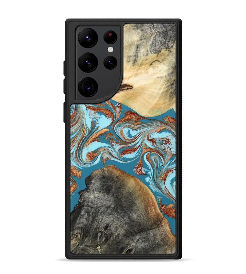 Galaxy S22 Ultra Wood Phone Case - Rheta (Teal & Gold, 812106)