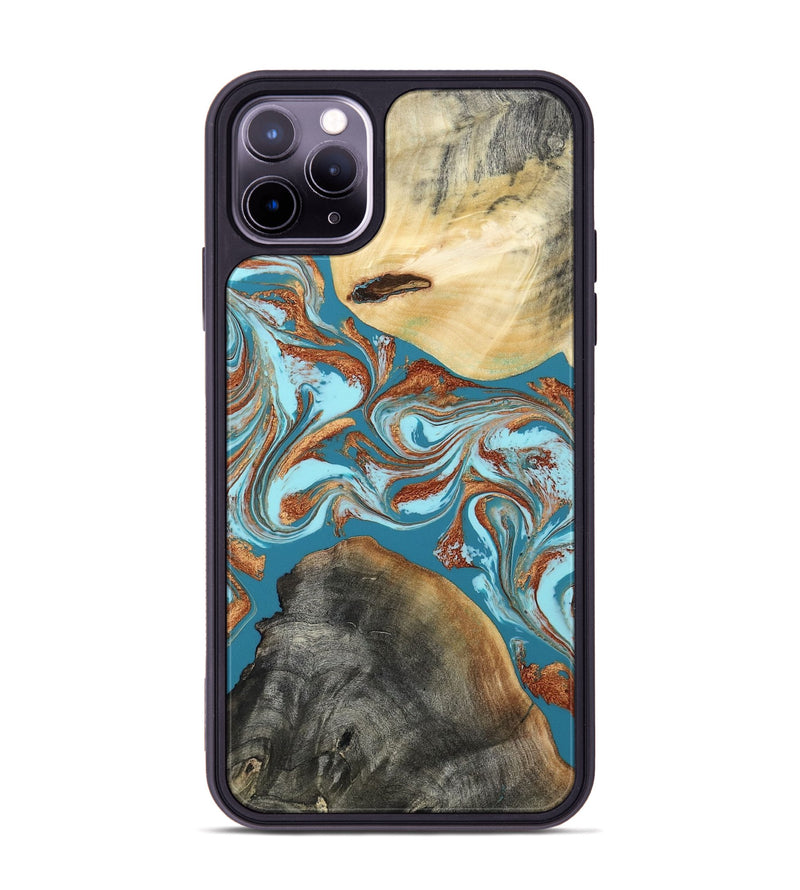 iPhone 11 Pro Max Wood Phone Case - Rheta (Teal & Gold, 812106)