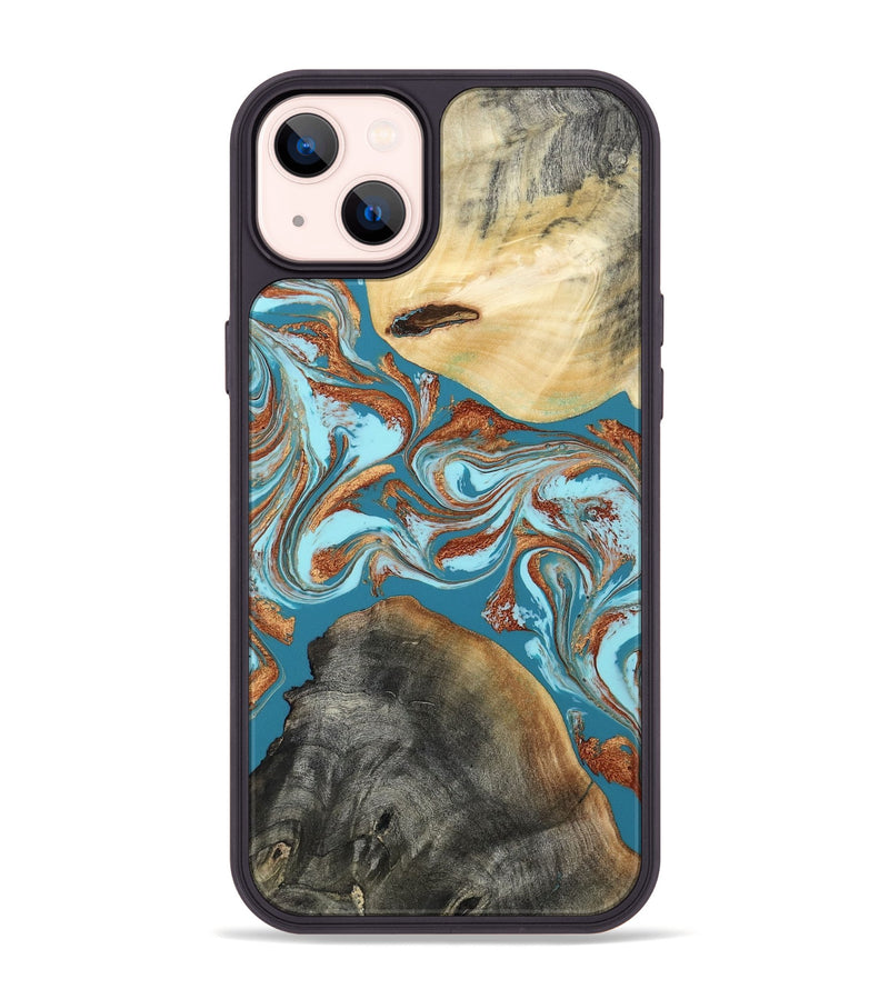 iPhone 14 Plus Wood Phone Case - Rheta (Teal & Gold, 812106)