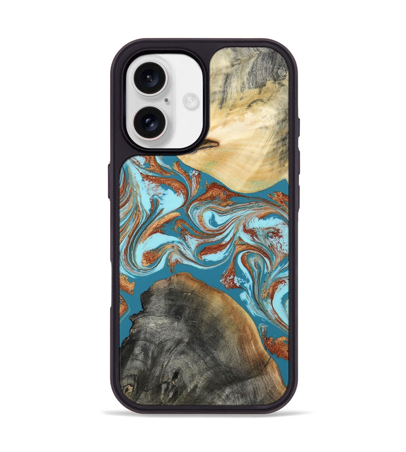 iPhone 17 Wood Phone Case - Rheta (Teal & Gold, 812106)