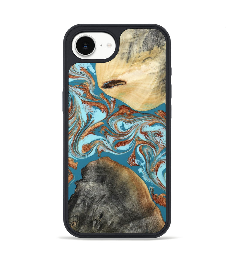 iPhone 17e Wood Phone Case - Rheta (Teal & Gold, 812106)