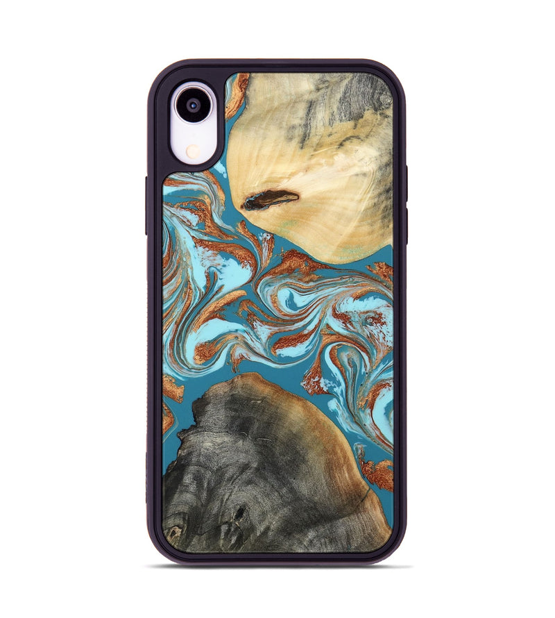 iPhone Xr Wood Phone Case - Rheta (Teal & Gold, 812106)