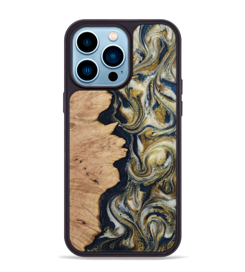 iPhone 14 Pro Max Wood Phone Case - Cloe (Teal & Gold, 812108)