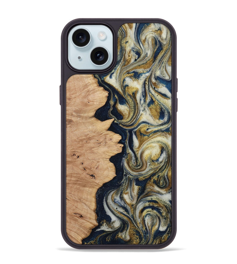 iPhone 15 Plus Wood Phone Case - Cloe (Teal & Gold, 812108)