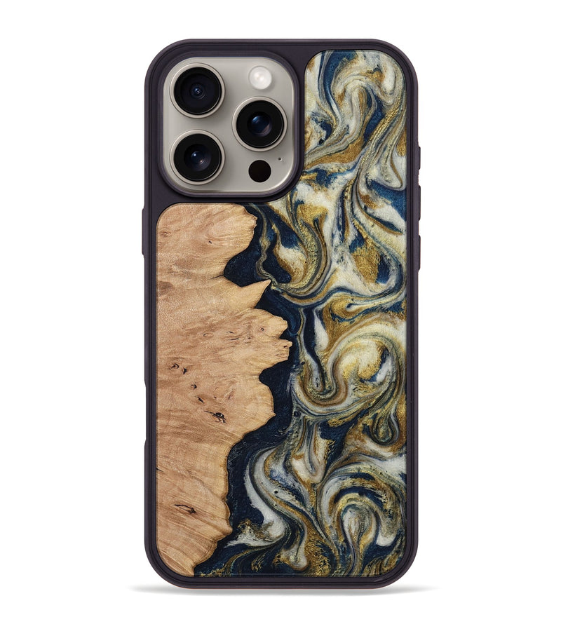 iPhone 16 Pro Max Wood Phone Case - Cloe (Teal & Gold, 812108)