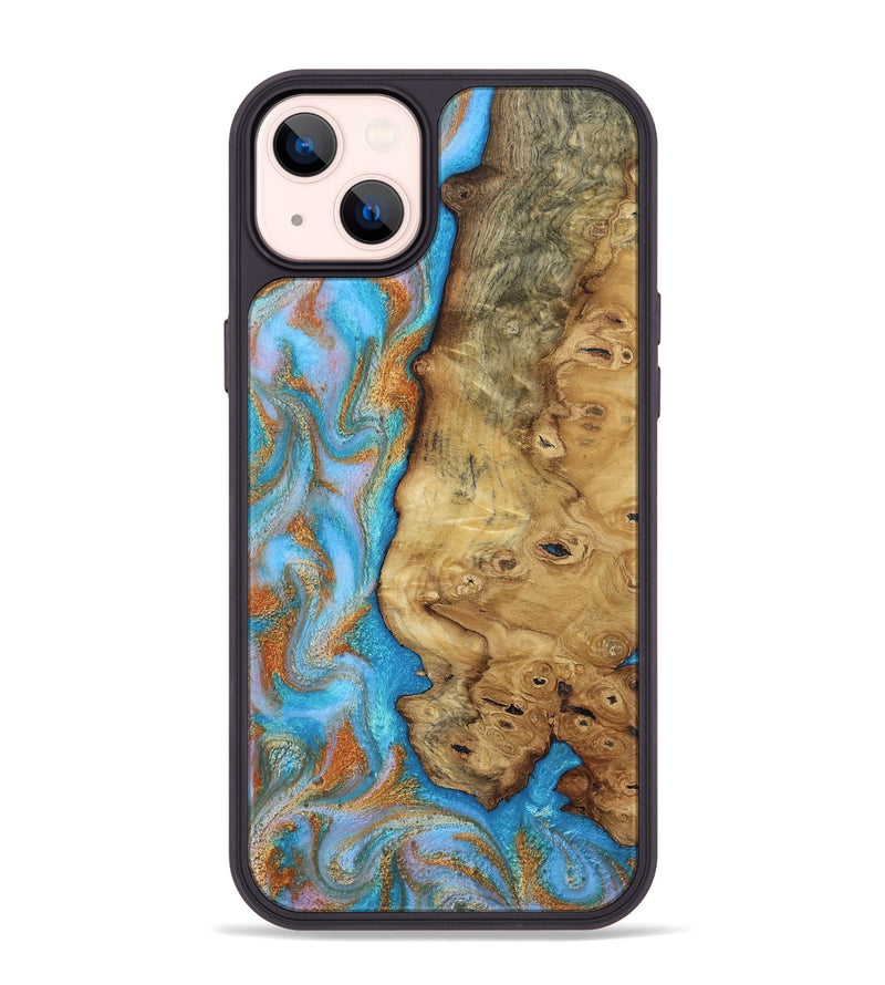 iPhone 14 Plus Wood Phone Case - Weldon (Teal & Gold, 812109)