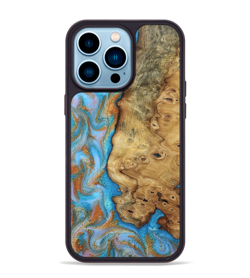 iPhone 14 Pro Max Wood Phone Case - Weldon (Teal & Gold, 812109)