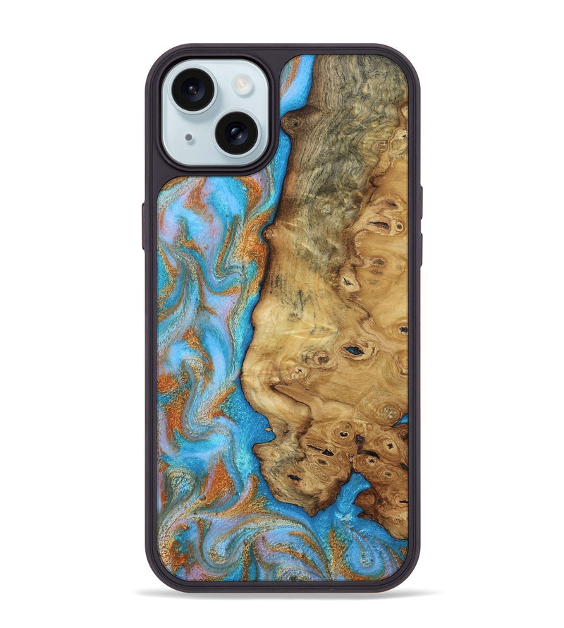 iPhone 15 Plus Wood Phone Case - Weldon (Teal & Gold, 812109)