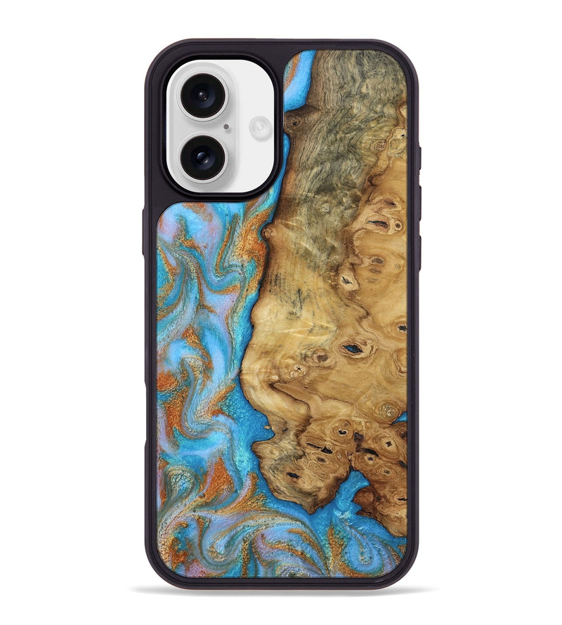 iPhone 16 Plus Wood Phone Case - Weldon (Teal & Gold, 812109)