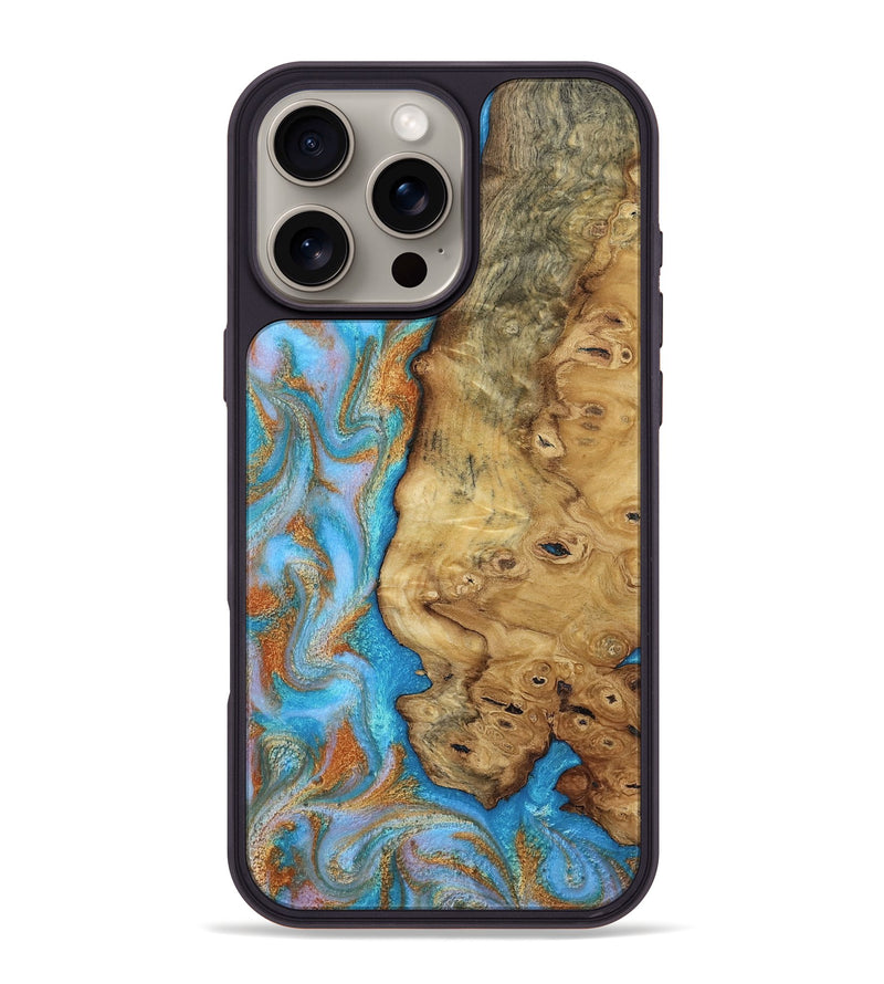 iPhone 16 Pro Max Wood Phone Case - Weldon (Teal & Gold, 812109)