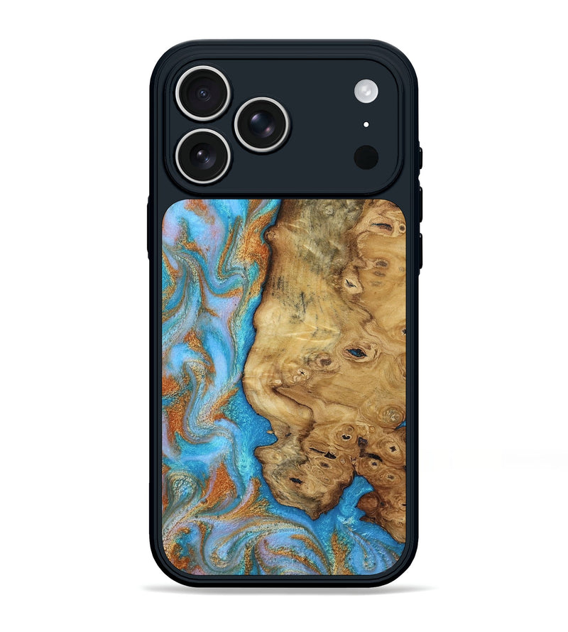 iPhone 17 Pro Max Wood Phone Case - Weldon (Teal & Gold, 812109)