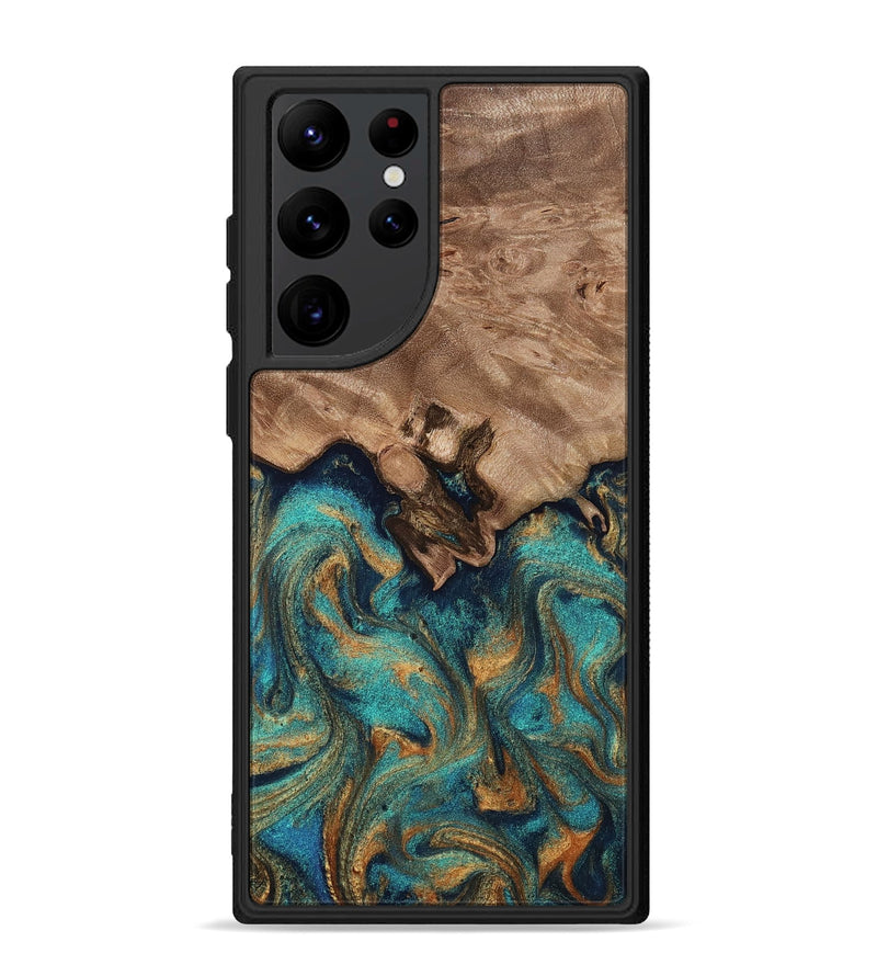 Galaxy S22 Ultra Wood Phone Case - Talon (Teal & Gold, 812110)