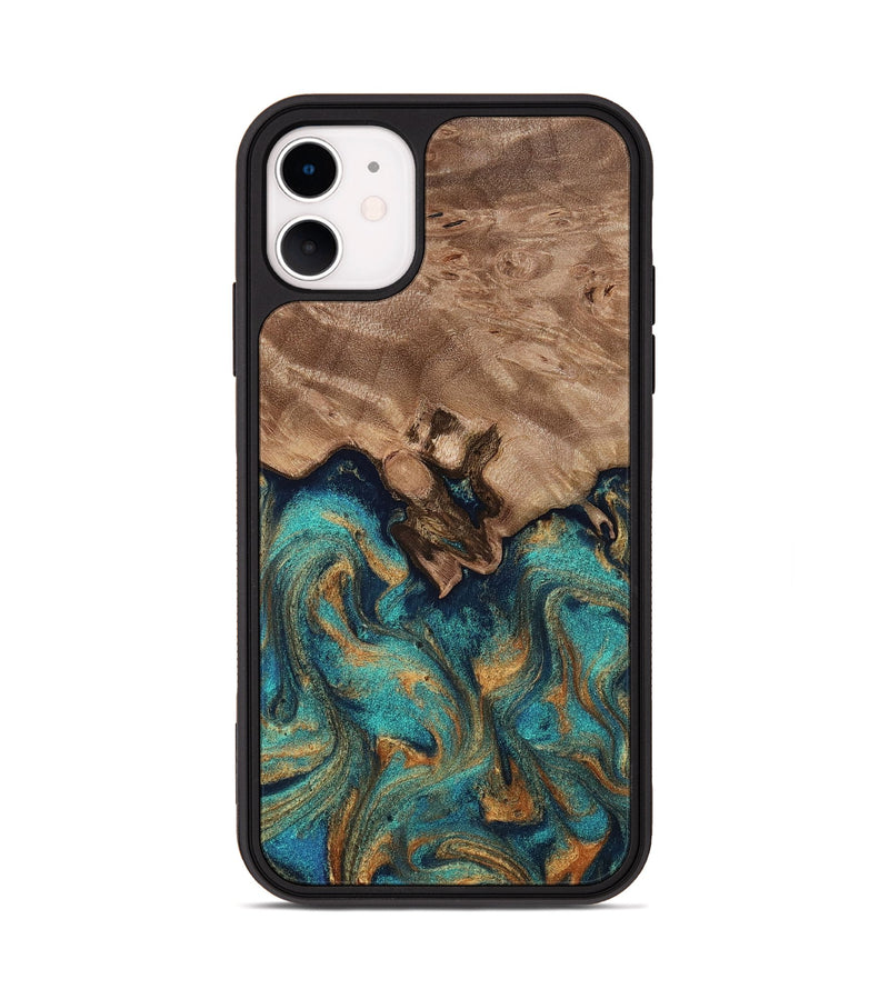 iPhone 11 Wood Phone Case - Talon (Teal & Gold, 812110)