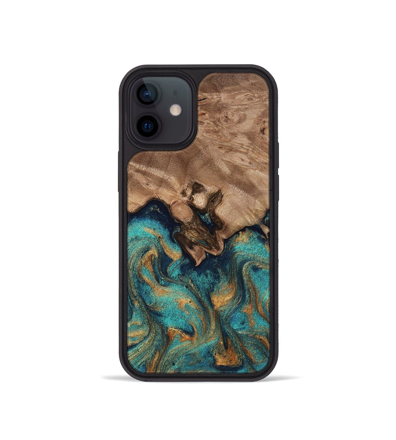 iPhone 12 mini Wood Phone Case - Talon (Teal & Gold, 812110)