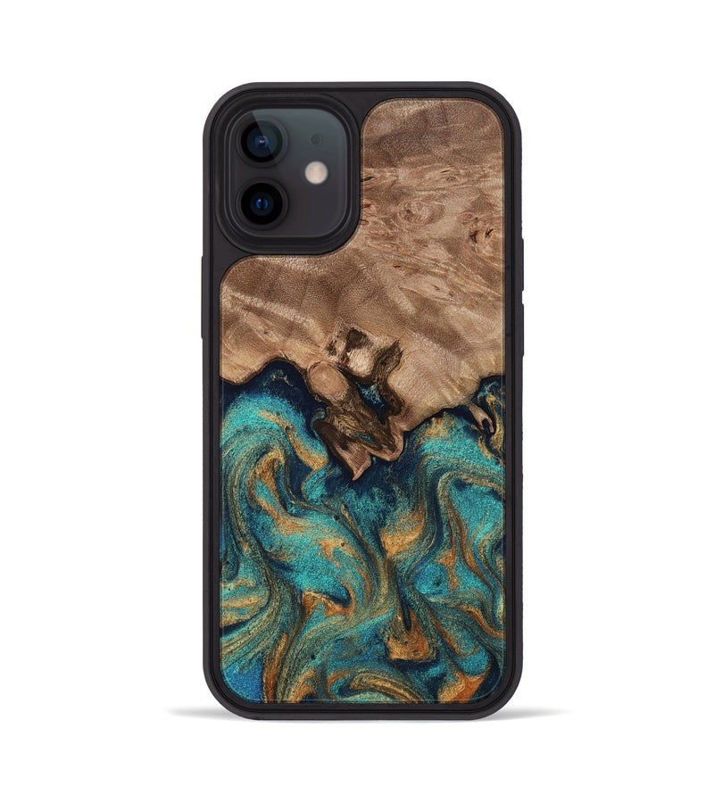 iPhone 12 Wood Phone Case - Talon (Teal & Gold, 812110)